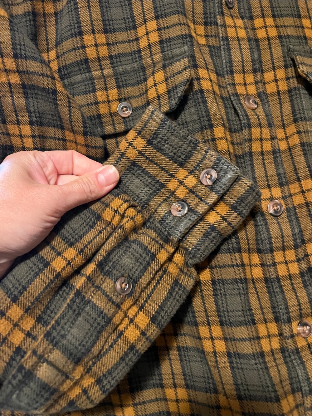 Prana Men's Plaid Button-Down Shirt - Mustard & Black - Picture 6 of 14